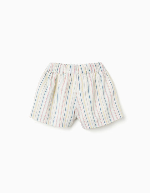 Cotton Shorts with Ethnic Stripes B&S for Girls, Multicolour