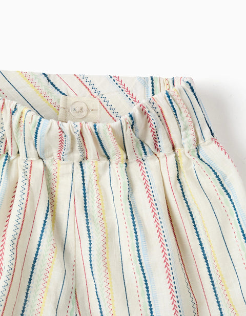 Cotton Shorts with Ethnic Stripes B&S for Girls, Multicolour