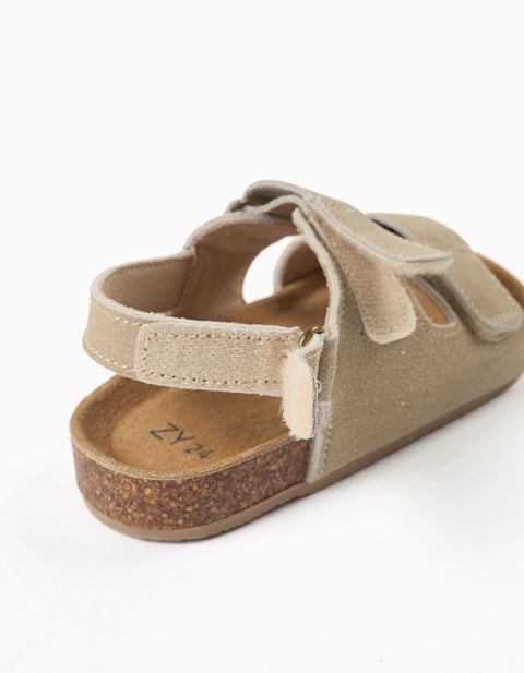 Suede Footbed Sandals with Cork Insole for Baby Boys, Beige