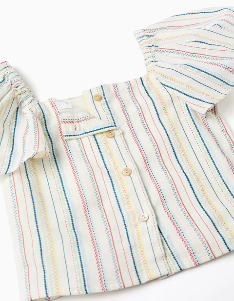 Cropped Cotton Blouse with Ethnic Stripes B&S for Girls, Multicolour