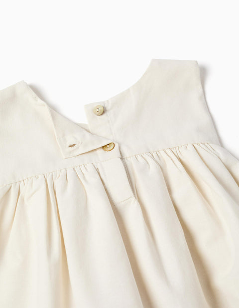 A-line sleeveless dress with embroidered flowers for baby girls, white