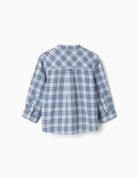 Cotton Checked Shirt with Roll-Up Sleeves B&S for Baby Boys, Blue