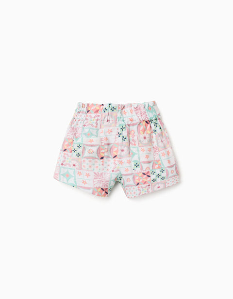 Cotton Shorts with a Tile Pattern for Girls, Multicolour