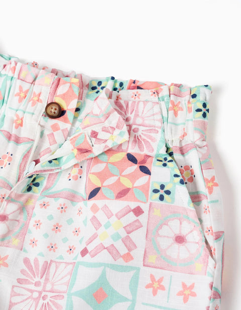 Cotton Shorts with a Tile Pattern for Girls, Multicolour