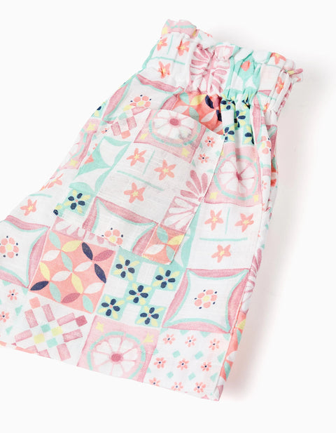 Cotton Shorts with a Tile Pattern for Girls, Multicolour