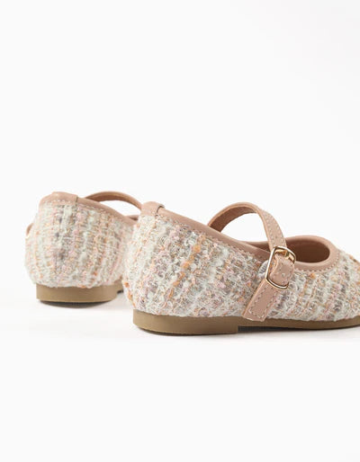 Ballerina Shoes inTweed with Strap for Baby Girls, Pink