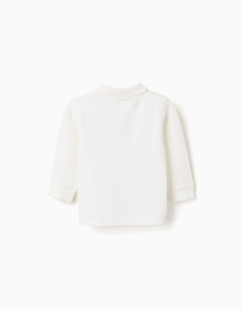 Long Sleeve Cotton Piqué Polo Shirt for Baby Boys, White