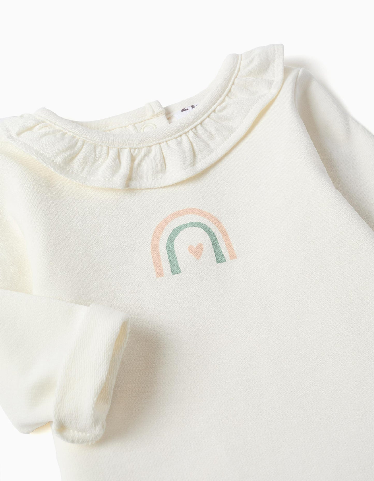 Sweatshirt with Rainbow Print + Trousers for Newborn Girls, White/Green