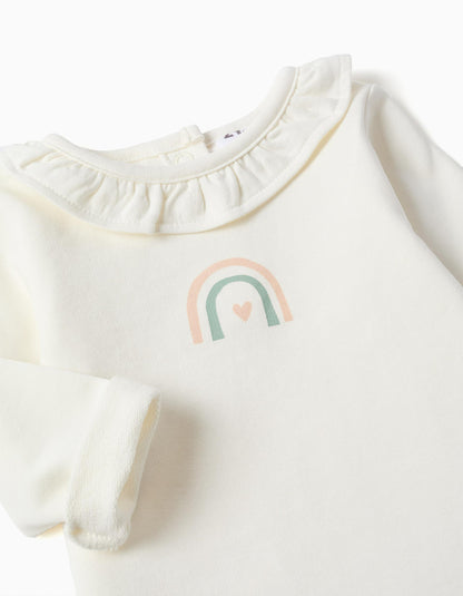 Sweatshirt with Rainbow Print + Trousers for Newborn Girls, White/Green