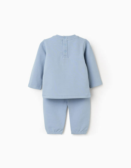 Sweatshirt with Embroidered Sun + Trousers for Newborn Boys, Blue