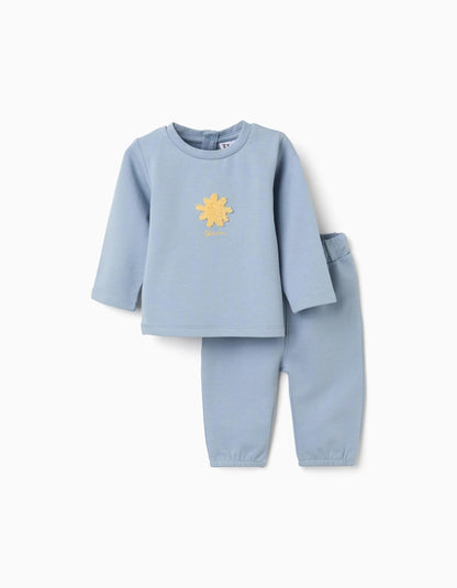 Sweatshirt with Embroidered Sun + Trousers for Newborn Boys, Blue