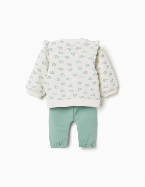 Sweatshirt with Minnie print + trousers for newborn girls, white/green