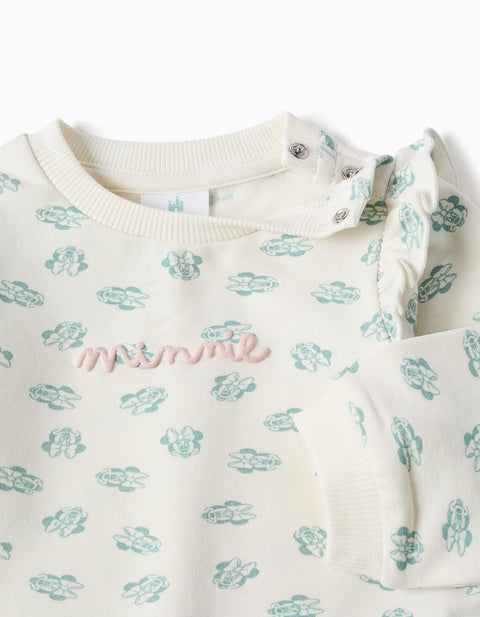 Sweatshirt with Minnie print + trousers for newborn girls, white/green