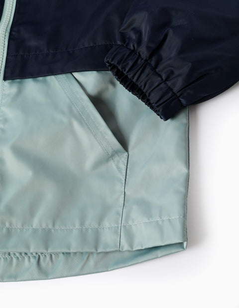 Hooded Windbreaker with Pockets for Boys, Dark Blue/Green