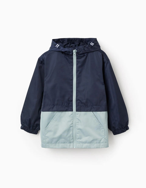 Hooded Windbreaker with Pockets for Boys, Dark Blue/Green