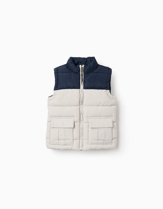 Padded Vest with Flap Pockets for Baby Boys, Dark Blue/Beige