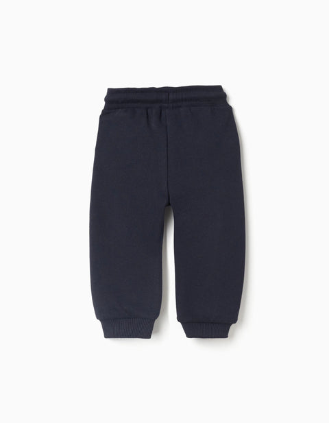 Cotton joggers with Creativity print for baby boys, dark blue
