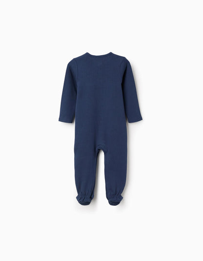 Pack of 2 Ribbed/Printed Cotton Babygrows for Newborn and Baby Boys, Blue