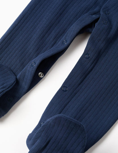 Pack of 2 Ribbed/Printed Cotton Babygrows for Newborn and Baby Boys, Blue