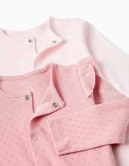 Pack of 2 Cotton Babygrows for Newborn and Baby Girls, Pink/White