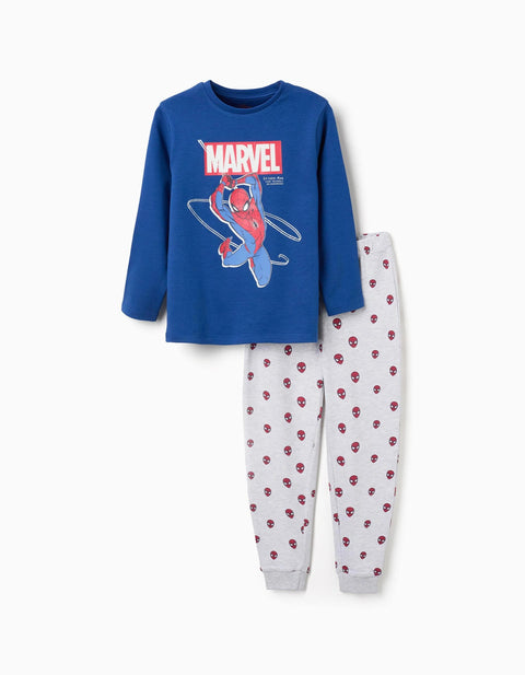 Long sleeve glow-in-the-dark pyjamas with Spider-Man for boys, blue/grey