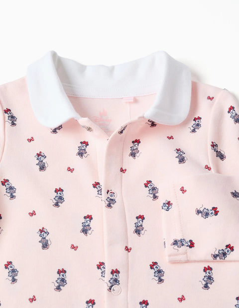 Cotton footless babygrow with Minnie for newborn and baby girls, pink