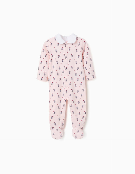 Cotton footless babygrow with Minnie for newborn and baby girls, pink