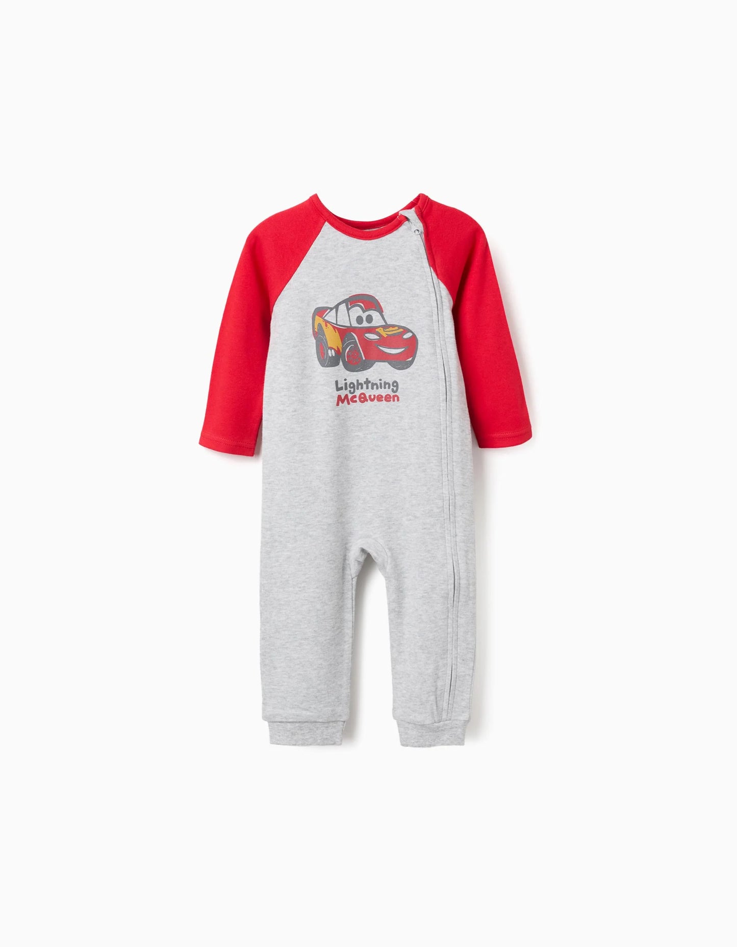 Footless Babygrow with Cars Print for Newborn and Baby Boys, Grey/Red