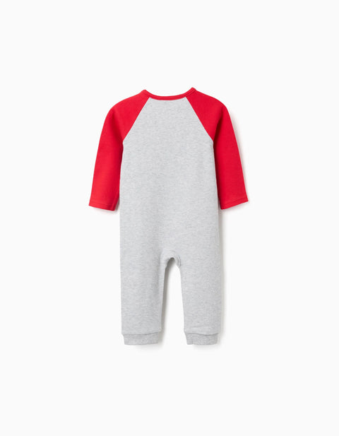 Footless Babygrow with Cars Print for Newborn and Baby Boys, Grey/Red