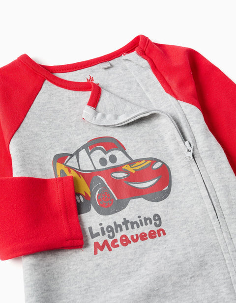 Footless Babygrow with Cars Print for Newborn and Baby Boys, Grey/Red