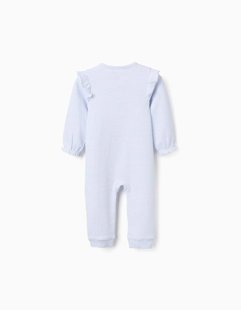 Footless Babygrow with Stitch Print for Newborn and Baby Girls, White/Blue