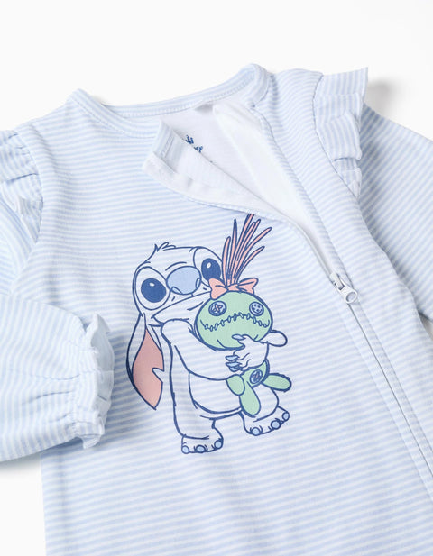 Footless Babygrow with Stitch Print for Newborn and Baby Girls, White/Blue