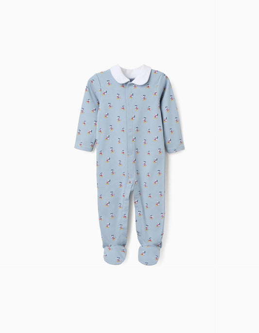 Cotton footless babygrow with Mickey for newborn and baby boys, blue