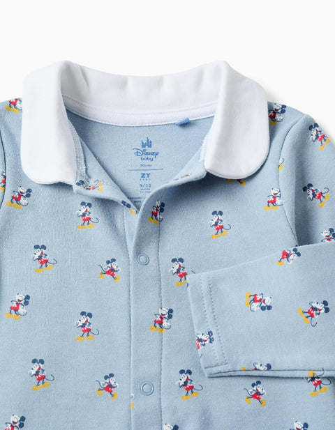 Cotton footless babygrow with Mickey for newborn and baby boys, blue
