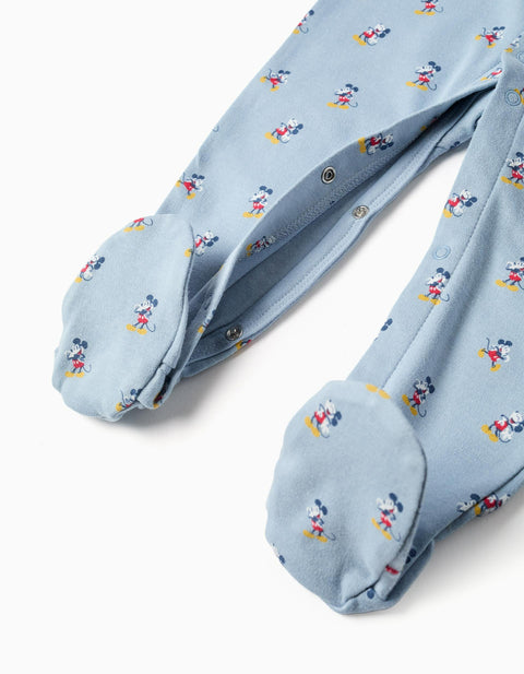 Cotton footless babygrow with Mickey for newborn and baby boys, blue