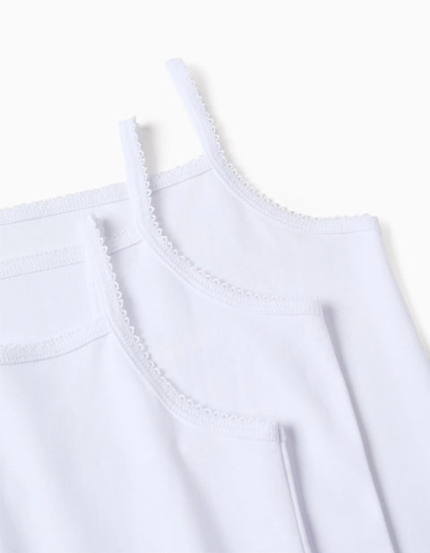 Pack of 3 Cotton Strap Tops for Girls, White