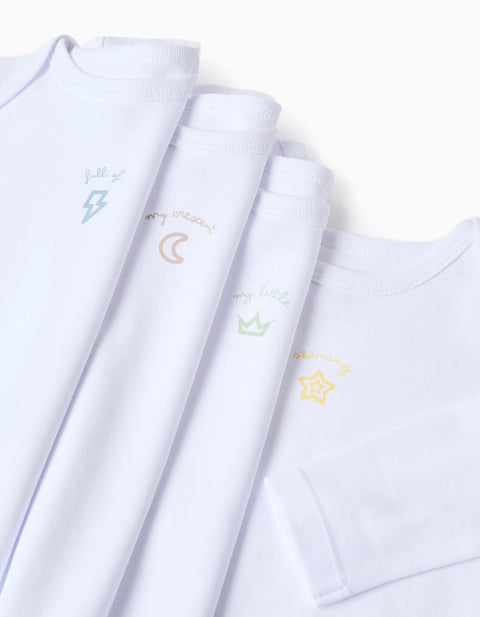 Pack of 4 Bodysuits with Chest Print for Newborns and Babies, White