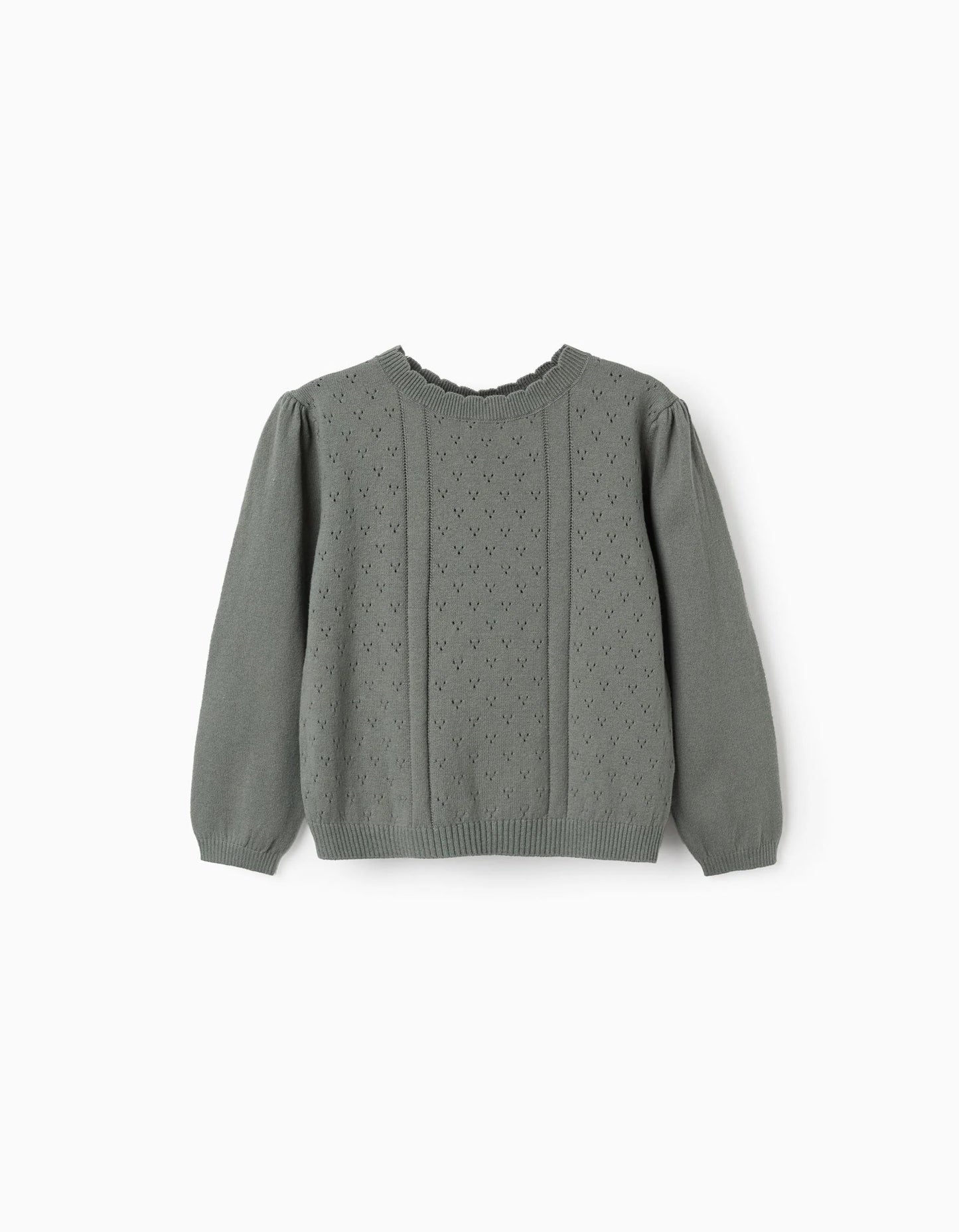 Cotton Openwork Knit Jumper B&S for Girls, Dark Green