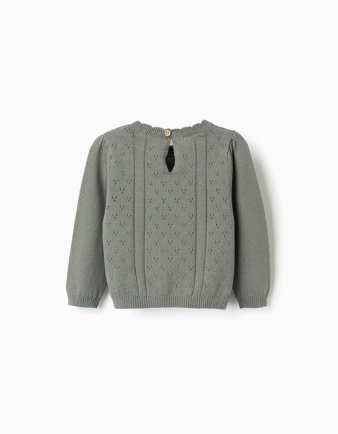 Cotton Openwork Knit Jumper B&S for Baby Girls, Dark Green