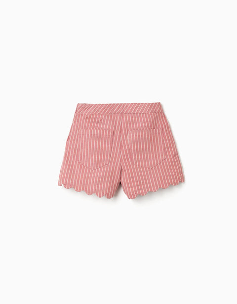 Cotton Twill Shorts with Stripes for Girls, Pink/White