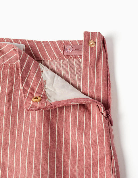Cotton Twill Shorts with Stripes for Girls, Pink/White