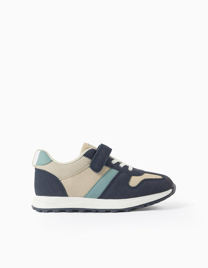 Combined Trainers with Touch-Fastening Strap for Baby Boys, Beige/Blue