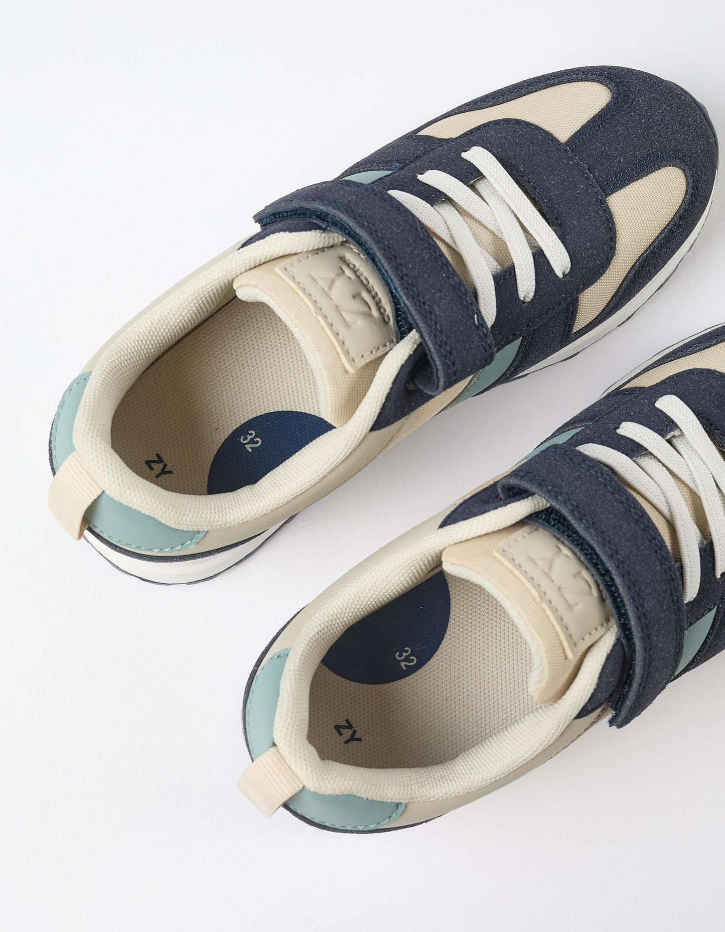 Combined Trainers with Touch-Fastening Strap for Baby Boys, Beige/Blue