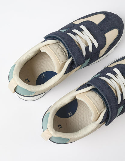 Combined Trainers with Touch-Fastening Strap for Baby Boys, Beige/Blue