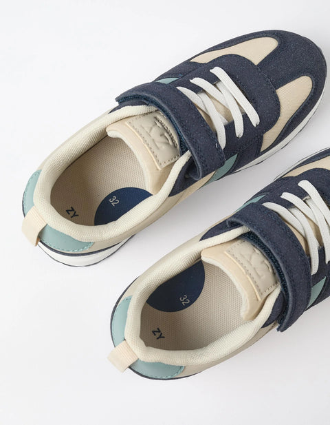 Combined Trainers with Touch-Fastening Strap for Boys, Beige/Blue