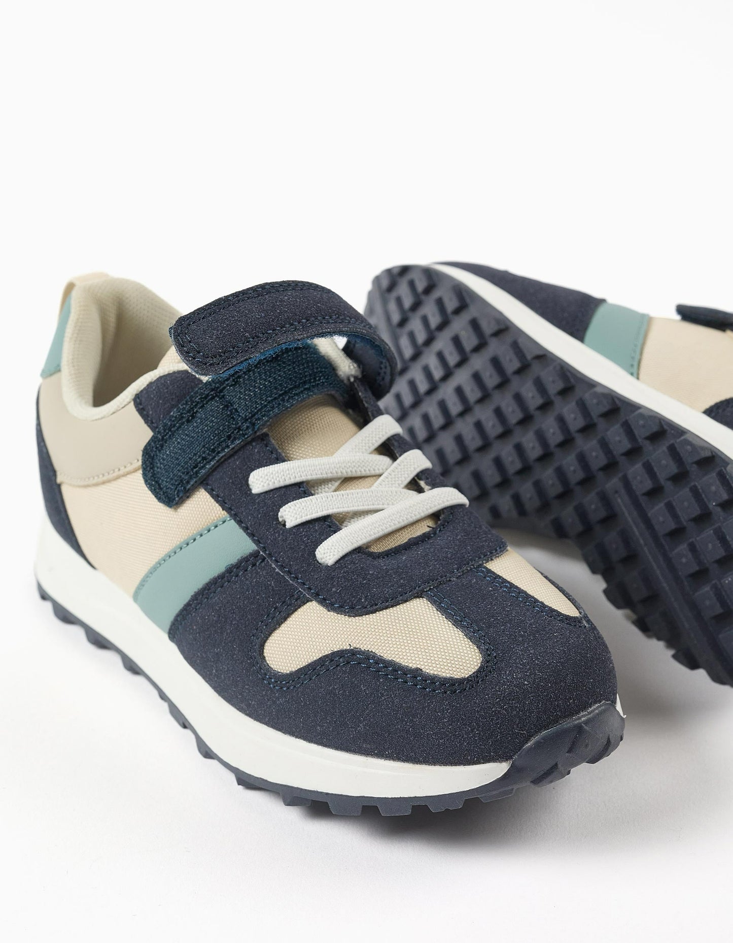 Combined Trainers with Touch-Fastening Strap for Baby Boys, Beige/Blue