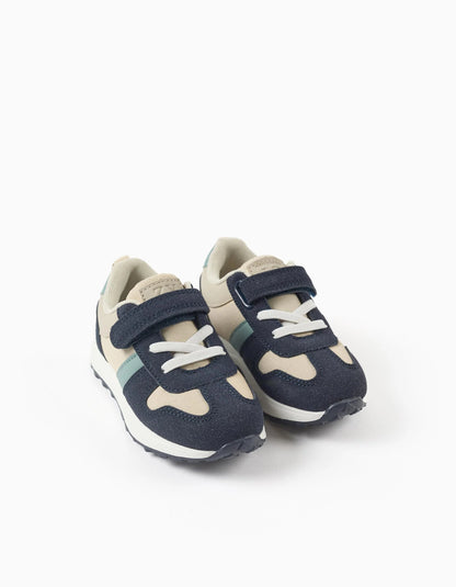Combined Trainers with Touch-Fastening Strap for Baby Boys, Beige/Blue