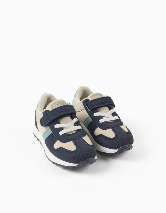Combined Trainers with Touch-Fastening Strap for Baby Boys, Beige/Blue