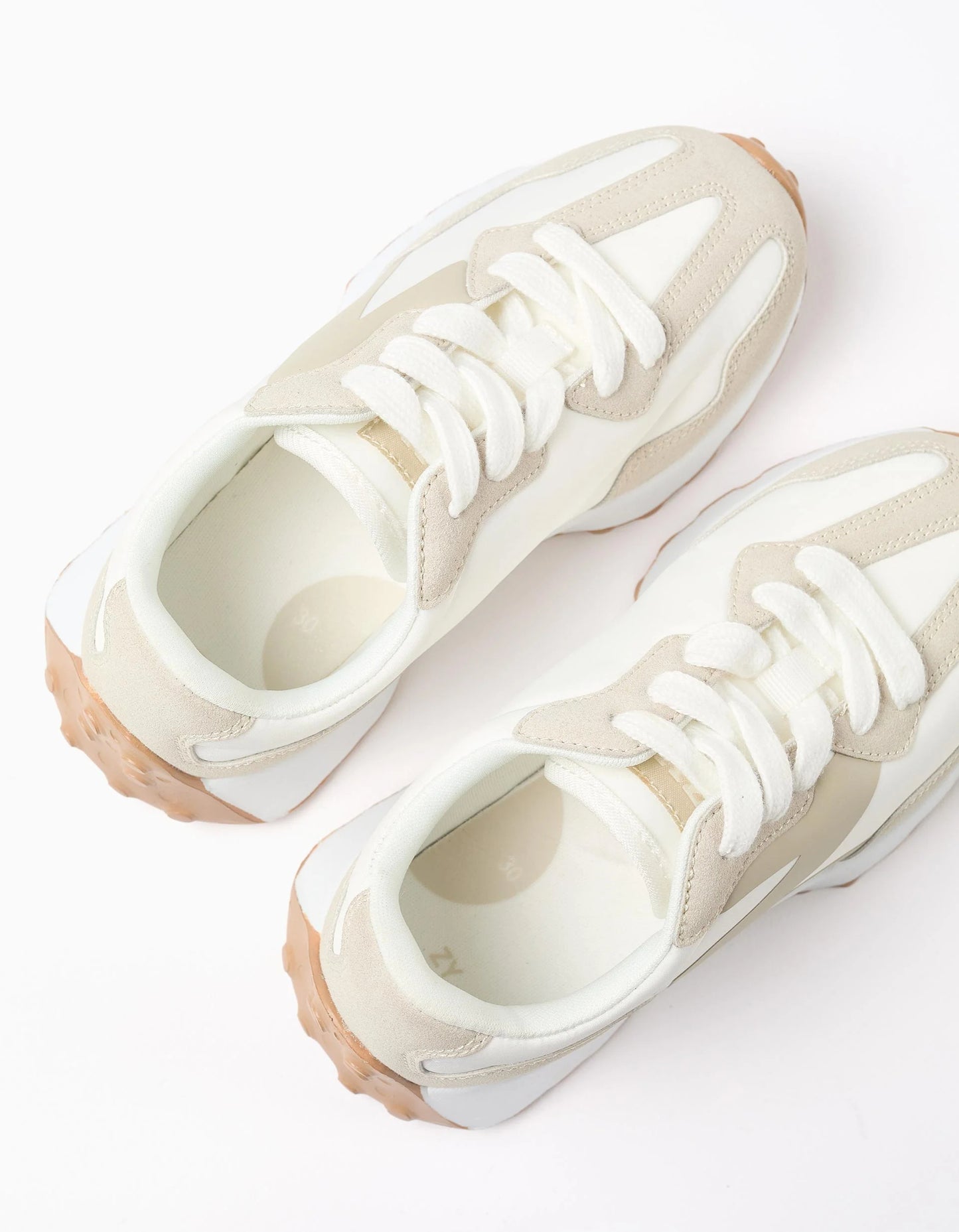 Combined Trainers with Laces Superlight Runner for Girls, White/Beige