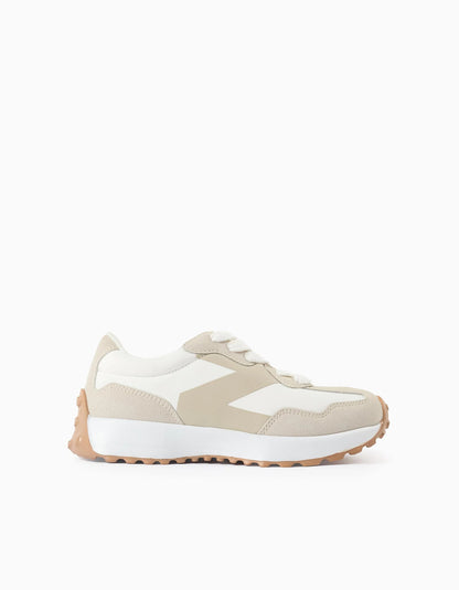 Combined Trainers with Laces Superlight Runner for Girls, White/Beige